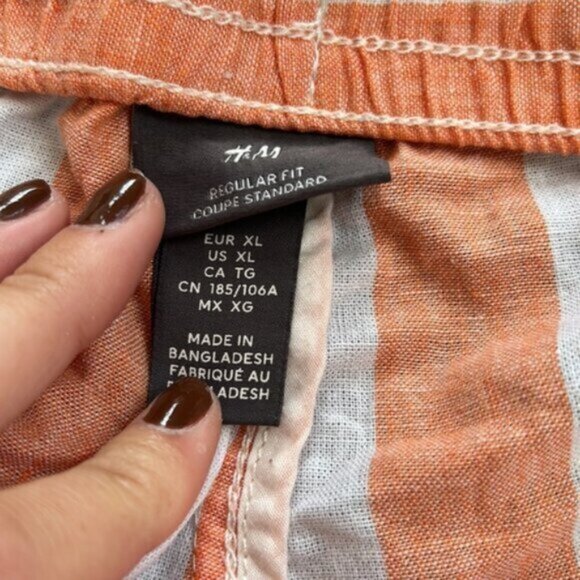 H&M Men’s Orange And White Linen Striped Regular Fit Shorts Size XL - Picture 3 of 4
